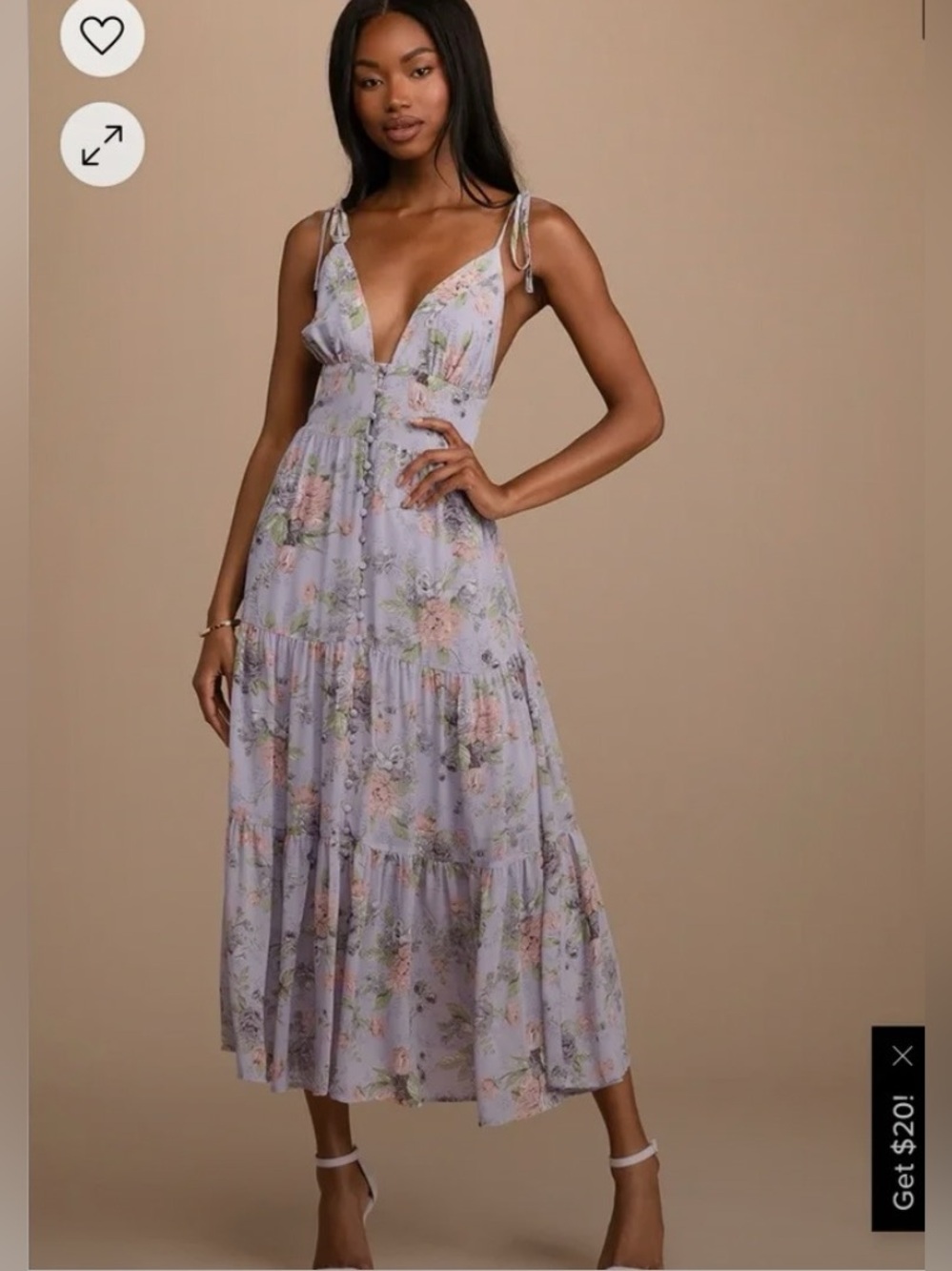Lulu's Ever Lasting Sight - Lavender Floral Tie-Strap Midi Dress - size small